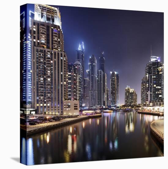 Modern High Rises, Dubai Marina by Night, Dubai, United Arab Emirates, the Middle East-Axel Schmies-Stretched Canvas