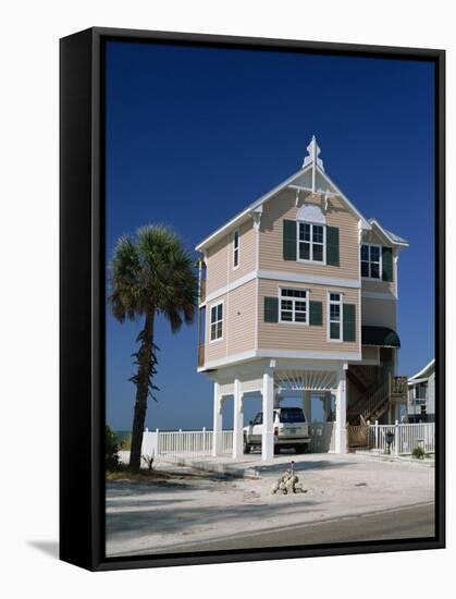 Modern House by the Beach in the Gulf Coast Town of Bradenton Beach, South of Tampa, Florida, USA-Fraser Hall-Framed Stretched Canvas