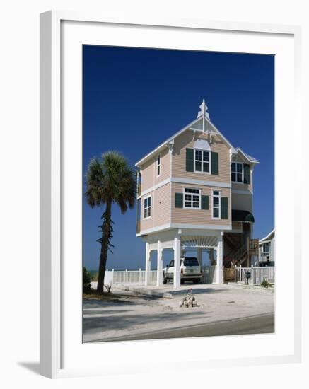 Modern House by the Beach in the Gulf Coast Town of Bradenton Beach, South of Tampa, Florida, USA-Fraser Hall-Framed Photographic Print