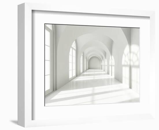 Modern Long Corridor With Big Windows-FreshPaint-Framed Art Print