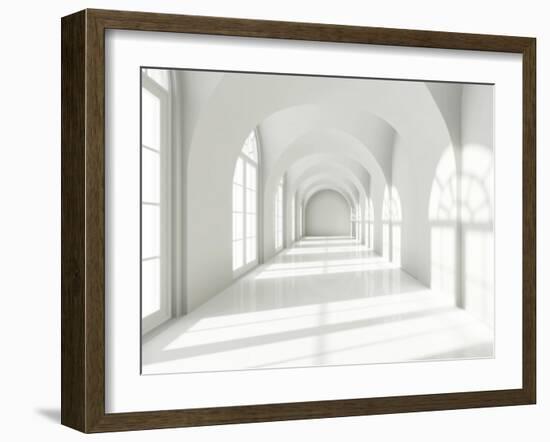 Modern Long Corridor With Big Windows-FreshPaint-Framed Art Print