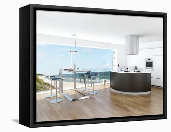 Modern Luxury Kitchen Interior with Fantastic Seascape View-PlusONE-Framed Stretched Canvas