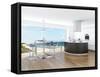 Modern Luxury Kitchen Interior with Fantastic Seascape View-PlusONE-Framed Stretched Canvas