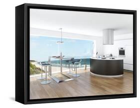 Modern Luxury Kitchen Interior with Fantastic Seascape View-PlusONE-Framed Stretched Canvas