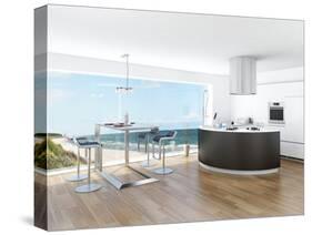 Modern Luxury Kitchen Interior with Fantastic Seascape View-PlusONE-Stretched Canvas