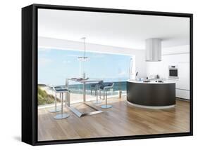 Modern Luxury Kitchen Interior with Fantastic Seascape View-PlusONE-Framed Stretched Canvas