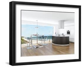 Modern Luxury Kitchen Interior with Fantastic Seascape View-PlusONE-Framed Photographic Print