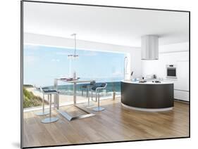 Modern Luxury Kitchen Interior with Fantastic Seascape View-PlusONE-Mounted Photographic Print