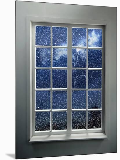 Modern Residential Window with Lightning and Rain Behind-ilker canikligil-Mounted Art Print