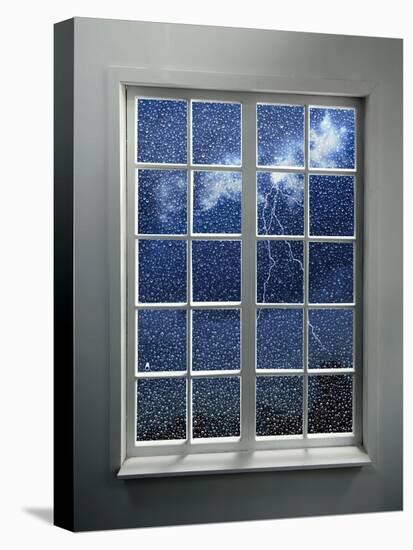 Modern Residential Window with Lightning and Rain Behind-ilker canikligil-Stretched Canvas