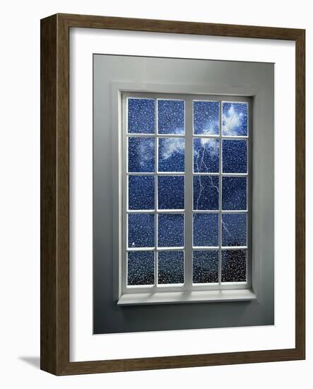 Modern Residential Window with Lightning and Rain Behind-ilker canikligil-Framed Art Print