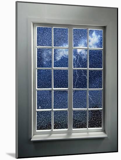 Modern Residential Window with Lightning and Rain Behind-ilker canikligil-Mounted Art Print