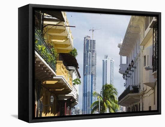 Modern Skyscrapers and Historical Old Town, UNESCO World Heritage Site, Panama City, Panama-Christian Kober-Framed Stretched Canvas