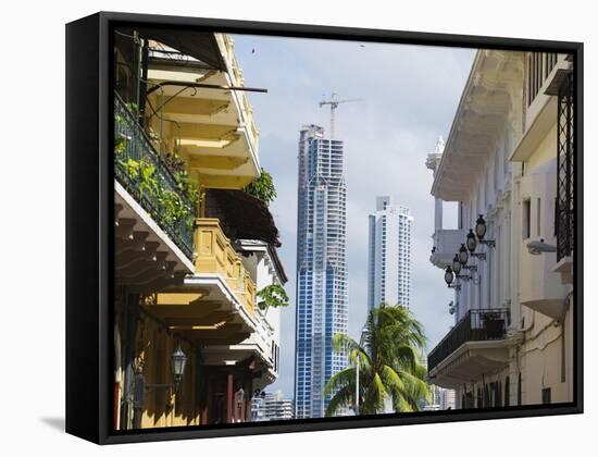 Modern Skyscrapers and Historical Old Town, UNESCO World Heritage Site, Panama City, Panama-Christian Kober-Framed Stretched Canvas