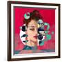 Modern Style Portrait of a Lady with Red Background and Circles-A Frants-Framed Art Print