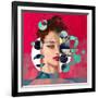 Modern Style Portrait of a Lady with Red Background and Circles-A Frants-Framed Art Print