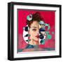 Modern Style Portrait of a Lady with Red Background and Circles-A Frants-Framed Art Print