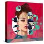 Modern Style Portrait of a Lady with Red Background and Circles-A Frants-Stretched Canvas