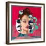 Modern Style Portrait of a Lady with Red Background and Circles-A Frants-Framed Art Print