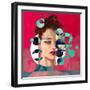 Modern Style Portrait of a Lady with Red Background and Circles-A Frants-Framed Art Print