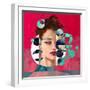 Modern Style Portrait of a Lady with Red Background and Circles-A Frants-Framed Art Print