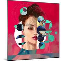 Modern Style Portrait of a Lady with Red Background and Circles-A Frants-Mounted Art Print