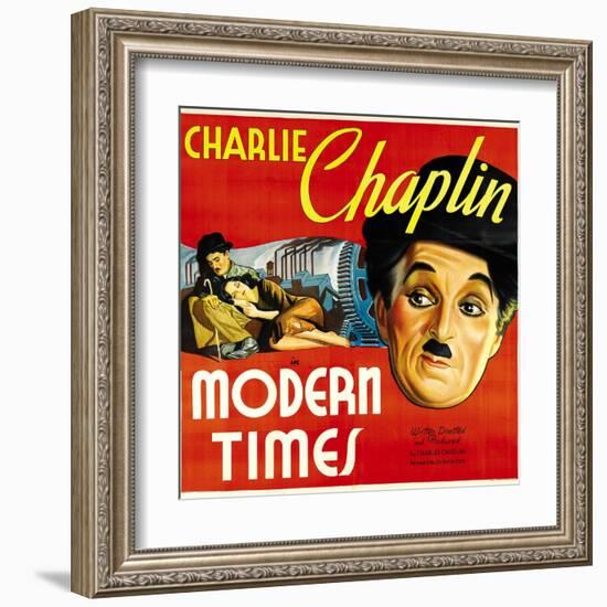 Modern Times, Charlie Chaplin, Paulette Goddard, 1936-null-Framed Art Print