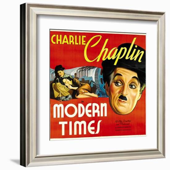 Modern Times, Charlie Chaplin, Paulette Goddard, 1936-null-Framed Art Print