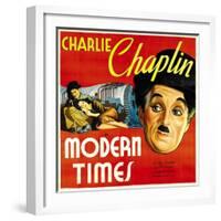 Modern Times, Charlie Chaplin, Paulette Goddard, Charlie Chaplin, 1936-null-Framed Photo