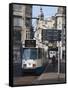 Modern Tram on Leidse Straat, Amsterdam, Netherlands, Europe-Amanda Hall-Framed Stretched Canvas