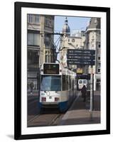 Modern Tram on Leidse Straat, Amsterdam, Netherlands, Europe-Amanda Hall-Framed Premium Photographic Print