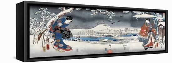 Modern Version of the Tale of Genji in Snow Scenes, Japanese Wood-Cut Print-Lantern Press-Framed Stretched Canvas