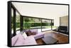 Modern Villa, Interior, Wide Living Room with Pink Divan-zveiger-Framed Stretched Canvas