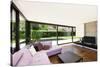 Modern Villa, Interior, Wide Living Room with Pink Divan-zveiger-Stretched Canvas