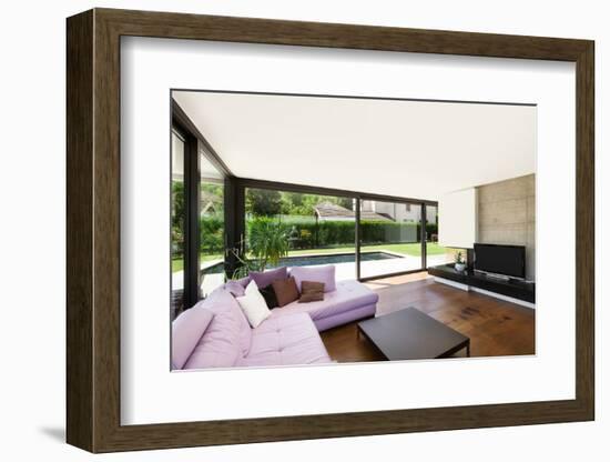 Modern Villa, Interior, Wide Living Room with Pink Divan-zveiger-Framed Photographic Print