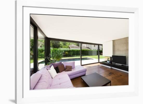 Modern Villa, Interior, Wide Living Room with Pink Divan-zveiger-Framed Photographic Print