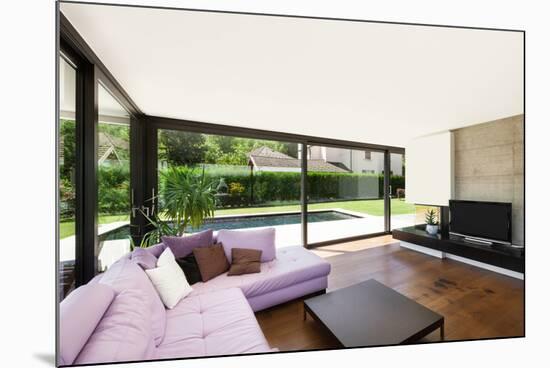 Modern Villa, Interior, Wide Living Room with Pink Divan-zveiger-Mounted Photographic Print