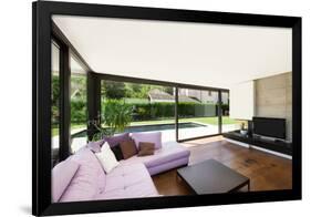 Modern Villa, Interior, Wide Living Room with Pink Divan-zveiger-Framed Photographic Print