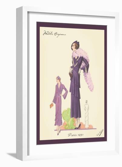 Modern Violet Dress with Boa-null-Framed Art Print