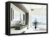 Modern White Bathroom Interior with Huge Windows and Scenic View-PlusONE-Framed Stretched Canvas