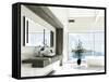Modern White Bathroom Interior with Huge Windows and Scenic View-PlusONE-Framed Stretched Canvas