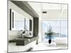 Modern White Bathroom Interior with Huge Windows and Scenic View-PlusONE-Mounted Photographic Print