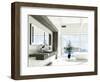 Modern White Bathroom Interior with Huge Windows and Scenic View-PlusONE-Framed Photographic Print