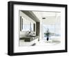 Modern White Bathroom Interior with Huge Windows and Scenic View-PlusONE-Framed Photographic Print