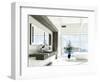 Modern White Bathroom Interior with Huge Windows and Scenic View-PlusONE-Framed Photographic Print