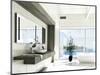 Modern White Bathroom Interior with Huge Windows and Scenic View-PlusONE-Mounted Photographic Print