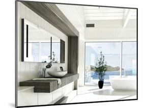 Modern White Bathroom Interior with Huge Windows and Scenic View-PlusONE-Mounted Photographic Print