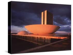 Modernistic Facade of Congress Building Designed by Oscar Niemeyer-Dmitri Kessel-Stretched Canvas