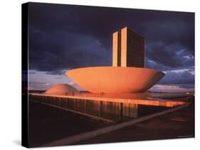 Modernistic Facade of Congress Building Designed by Oscar Niemeyer-Dmitri Kessel-Stretched Canvas