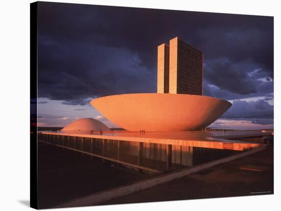 Modernistic Facade of Congress Building Designed by Oscar Niemeyer-Dmitri Kessel-Stretched Canvas